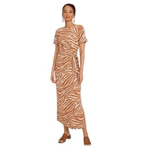Animal Print NEW Brown Tan Academia Waist Tie Party Maxi Dress Size XS